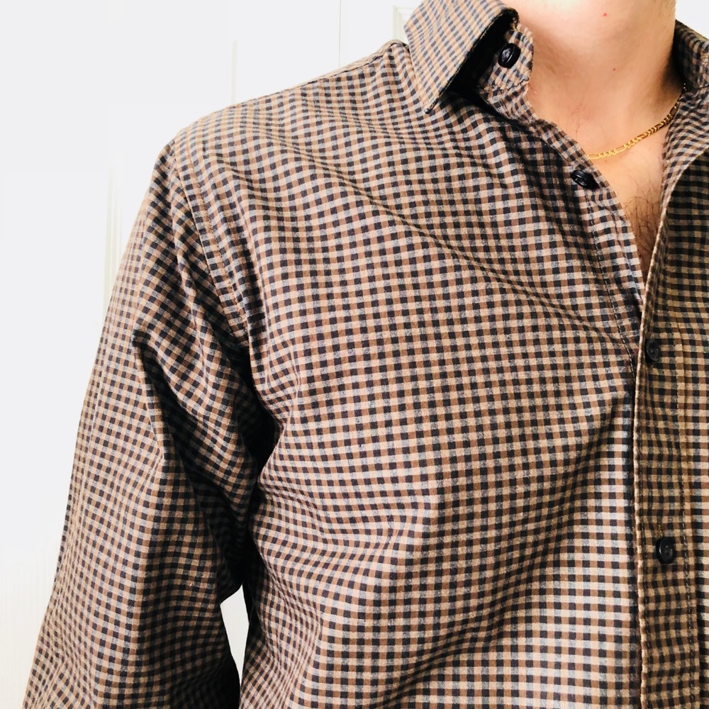James Tattersall Brown Gingham Shirt 14.5-15 S - Picture 2 of 7